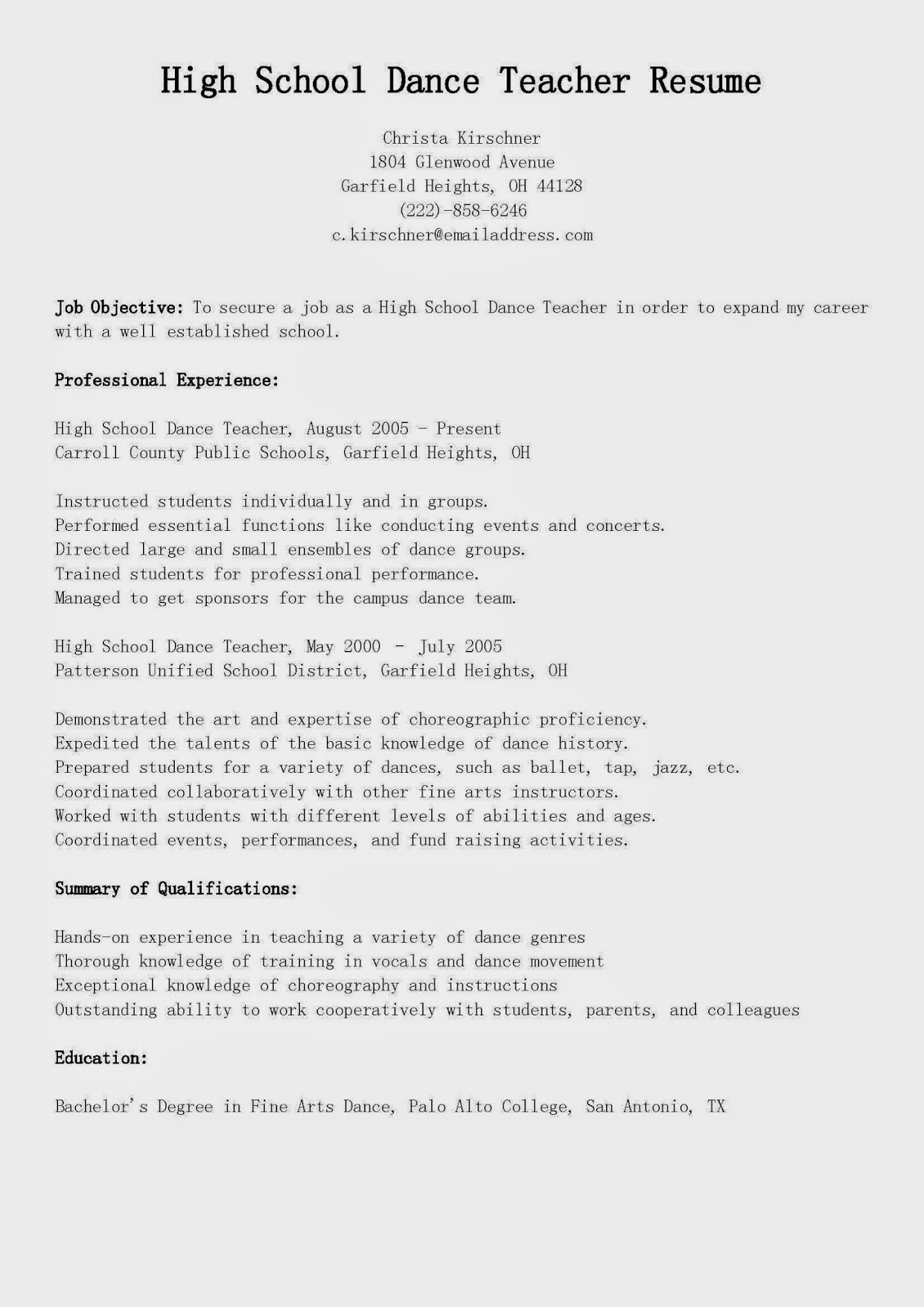 Film resume template